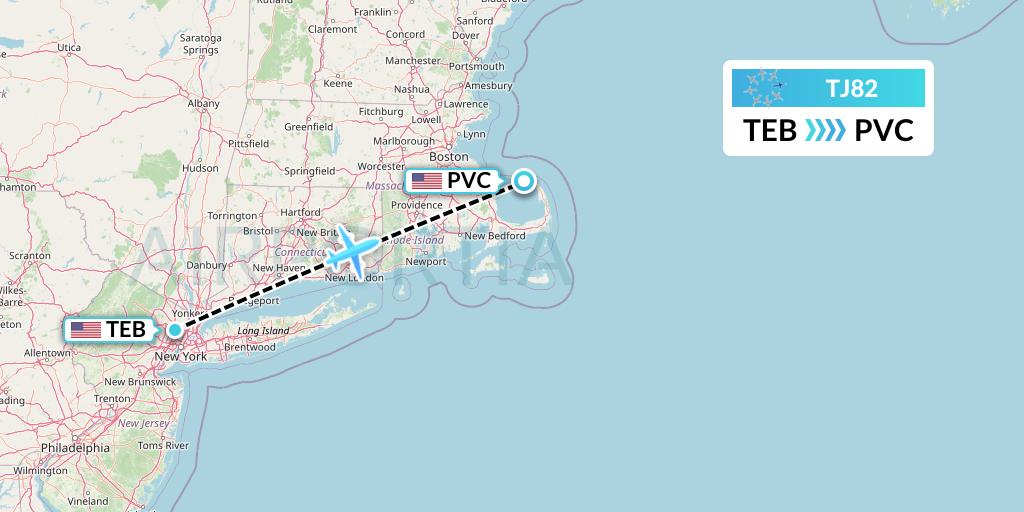TJ82 Tradewind Aviation Flight Map: Teterboro to Provincetown