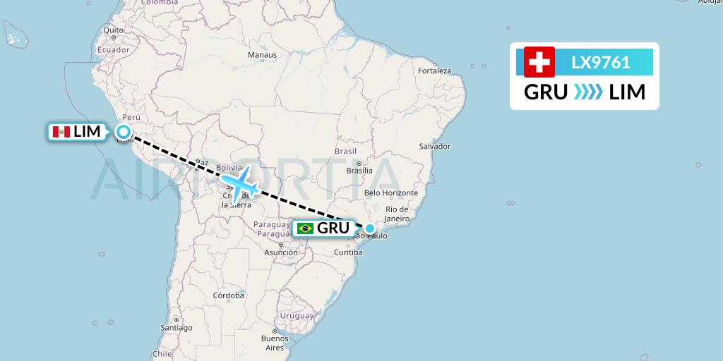 LX9761 Swiss Flight Map: Sao Paulo to Lima