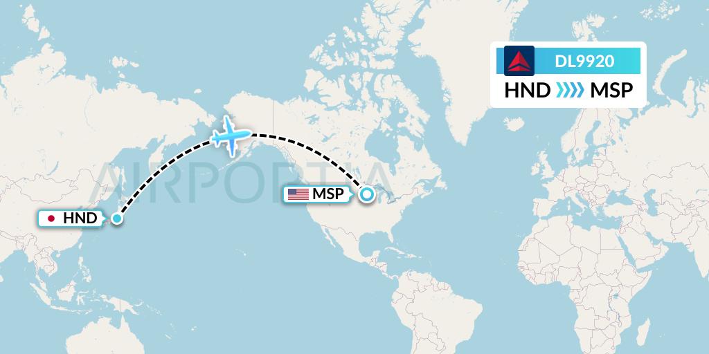 DL9920 Delta Air Lines Flight Map: Tokyo to Minneapolis