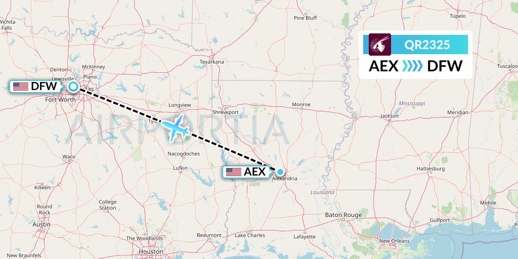 QR2325 Qatar Airways Flight Map: Alexandria to Dallas