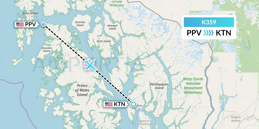 K359 Taquan Air Flight Map: Port Protection to Ketchikan
