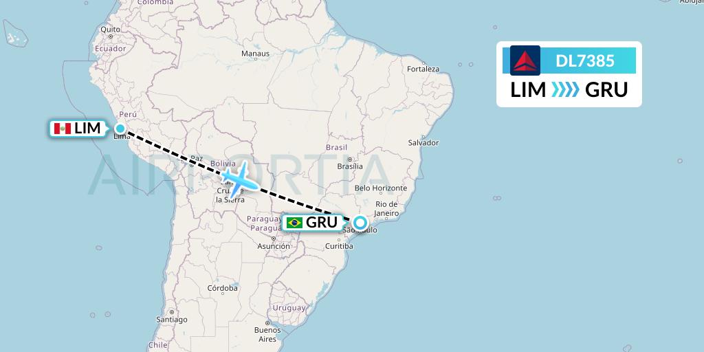 DL7385 Delta Air Lines Flight Map: Lima to Sao Paulo