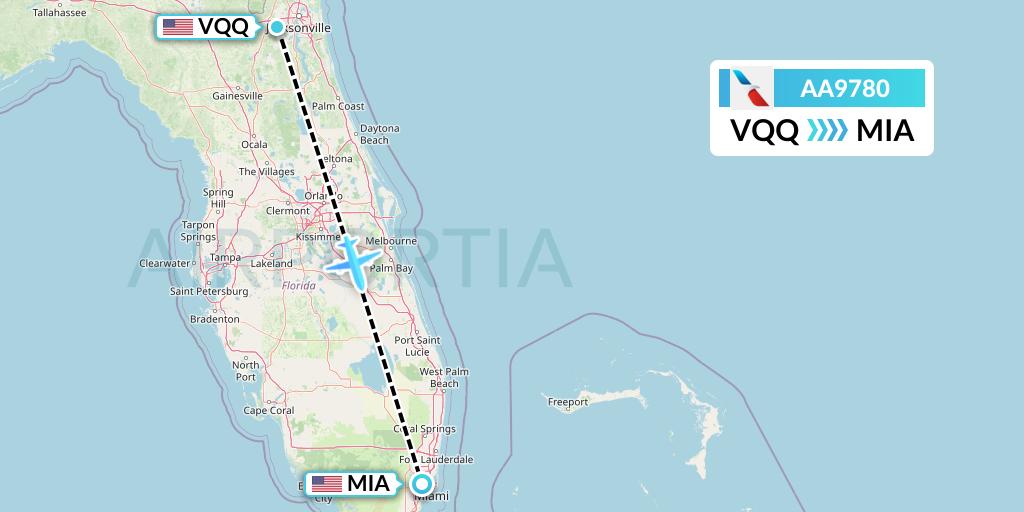 AA9780 American Airlines Flight Map: Jacksonville to Miami