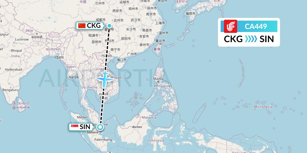 CA449 Air China Flight Map: Chongqing to Singapore