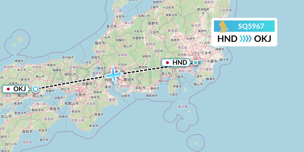 SQ5967 Singapore Airlines Flight Map: Tokyo to Okayama