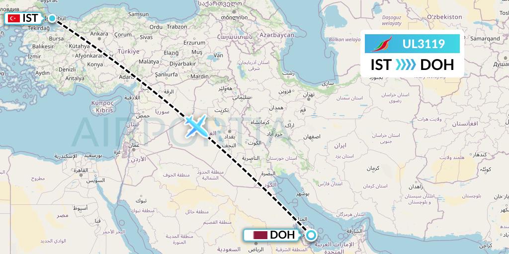 UL3119 SriLankan Airlines Flight Map: Istanbul to Doha