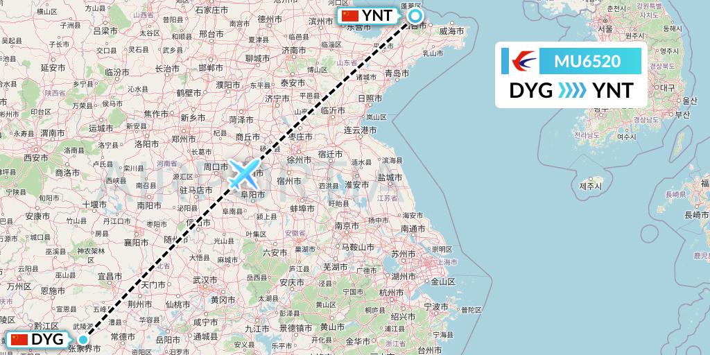 MU6520 China Eastern Airlines Flight Map: Dayong to Yantai
