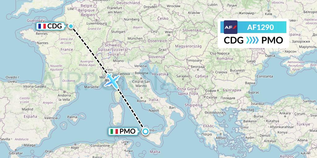 AF1290 Air France Flight Map: Paris to Palermo
