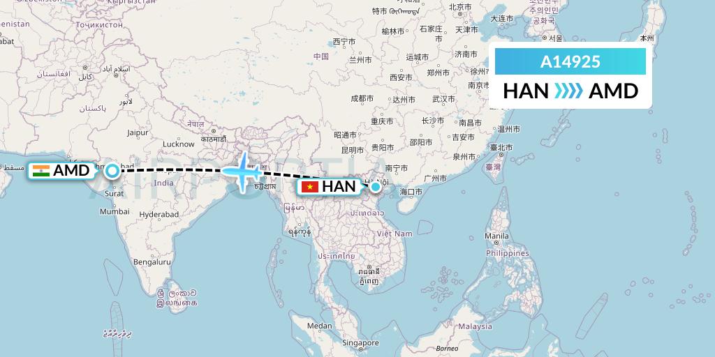 A14925 A.p.g. Distribution Systems Flight Map: Hanoi to Ahmedabad