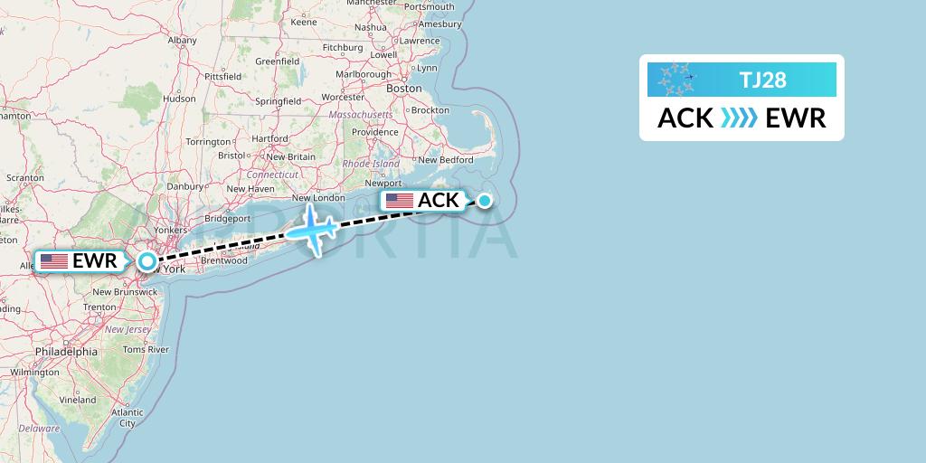 TJ28 Tradewind Aviation Flight Map: Nantucket to New York