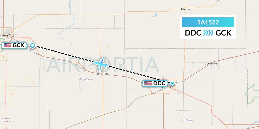 5A1522 Alpine Air Express Flight Map: Dodge City to Garden City