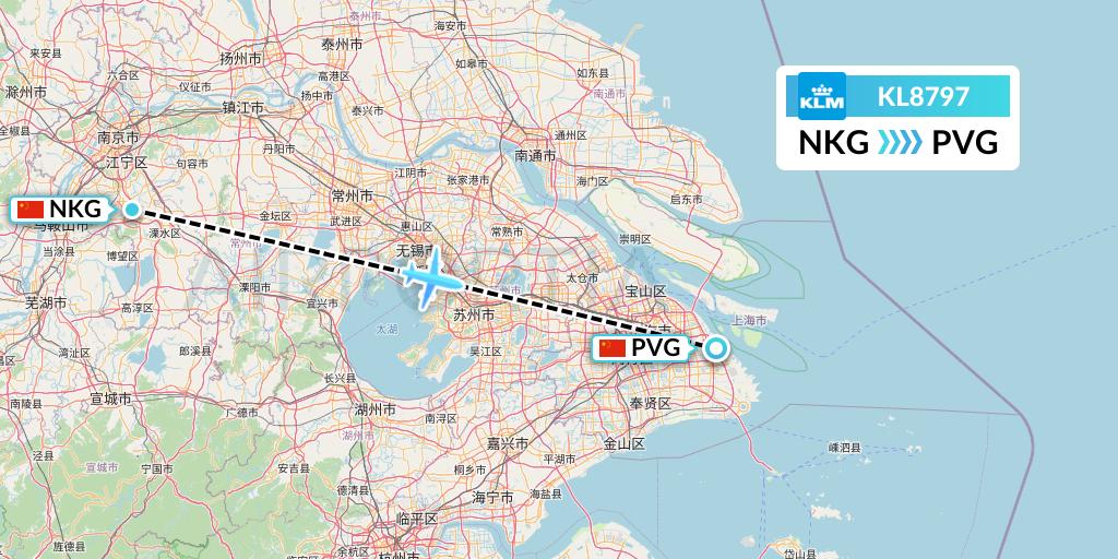 KL8797 KLM Flight Map: Nanjing to Shanghai