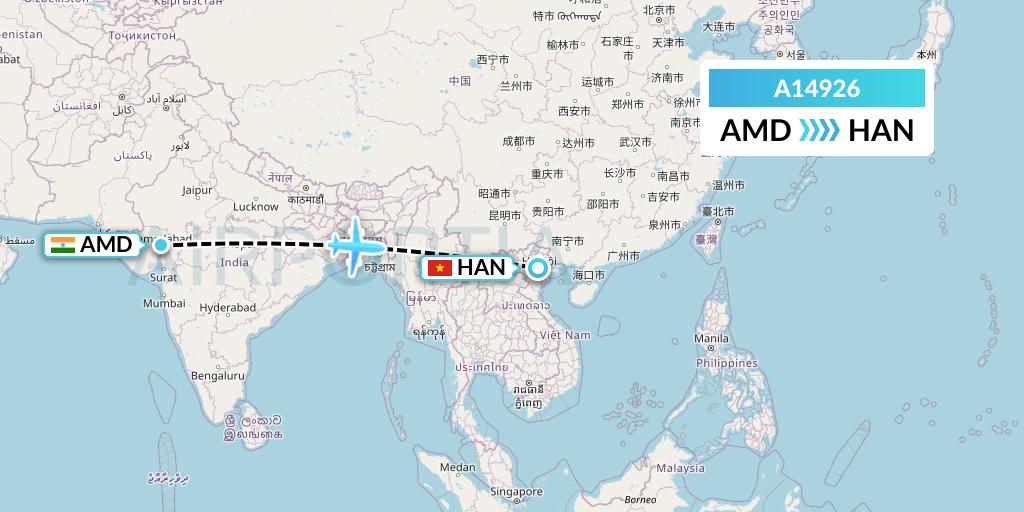 A14926 A.p.g. Distribution Systems Flight Map: Ahmedabad to Hanoi