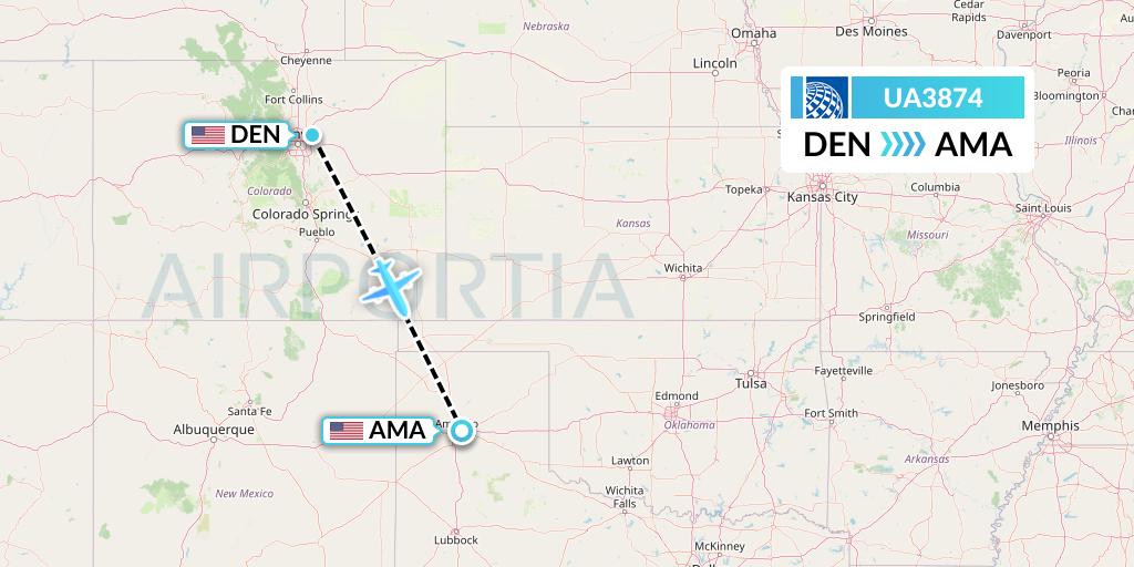 UA3874 United Airlines Flight Map: Denver to Amarillo