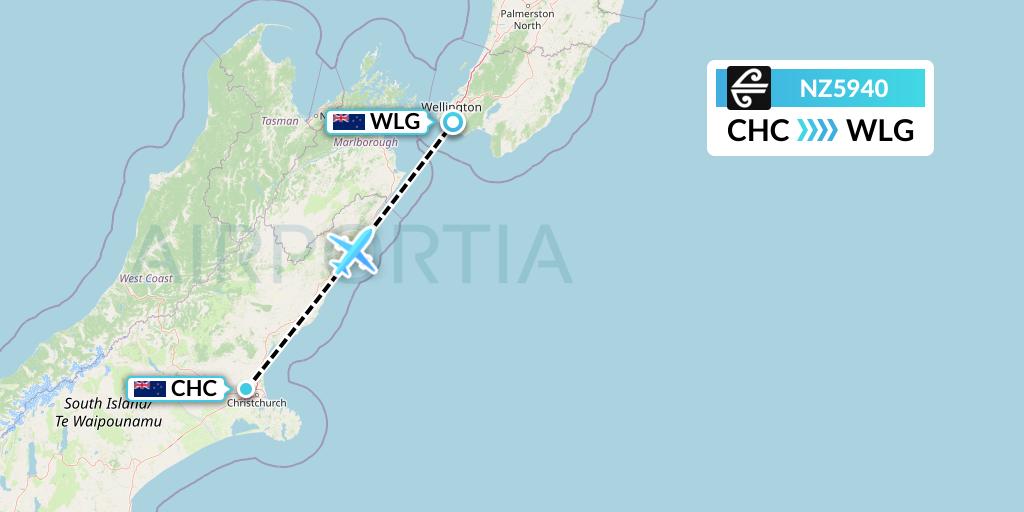 NZ5940 Air New Zealand Flight Map: Christchurch to Wellington
