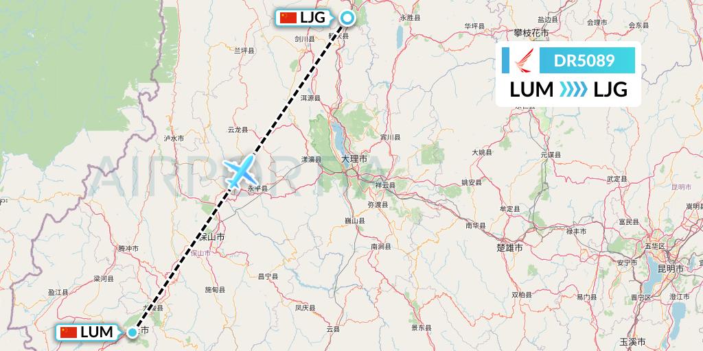 DR5089 Ruili Airlines Flight Map: Mangshi to Lijiang