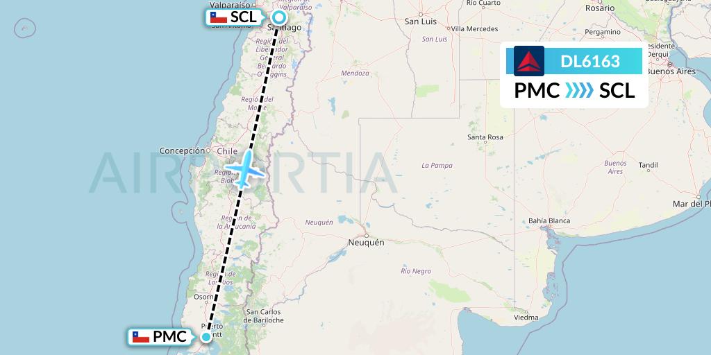 DL6163 Delta Air Lines Flight Map: Puerto Montt to Santiago