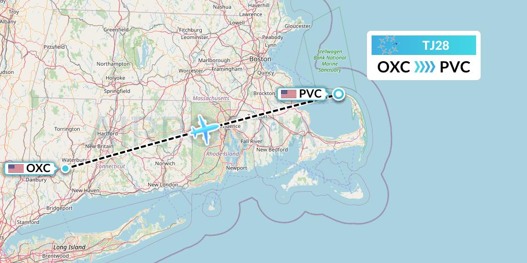 TJ28 Tradewind Aviation Flight Map: Oxford to Provincetown