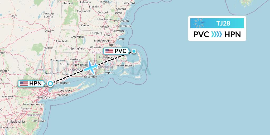 TJ28 Tradewind Aviation Flight Map: Provincetown to White Plains