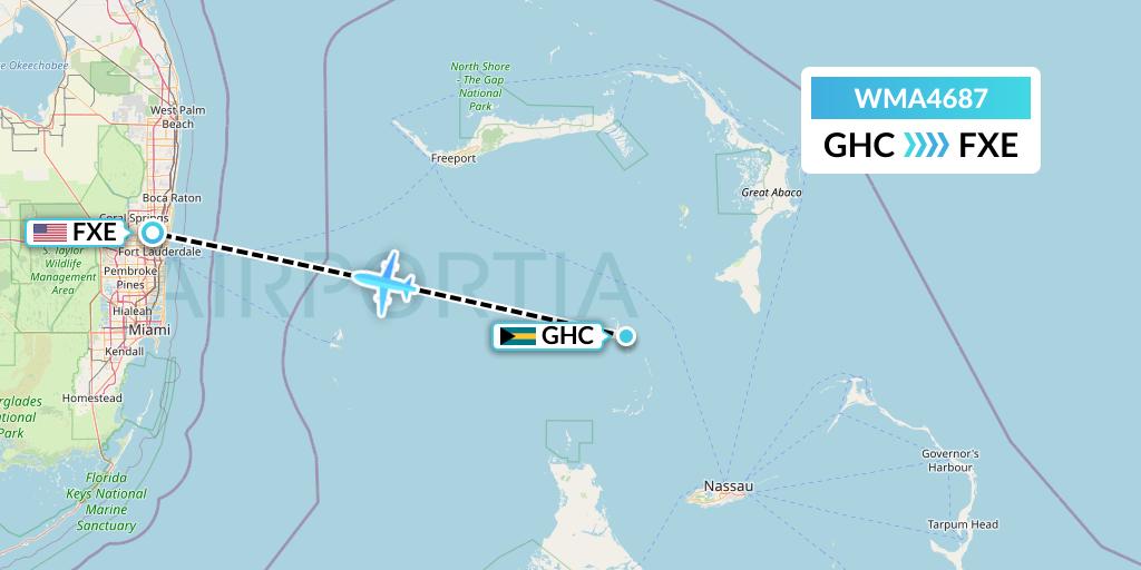 WMA4687 Watermakers Air Flight Map: Bahamas to Fort Lauderdale