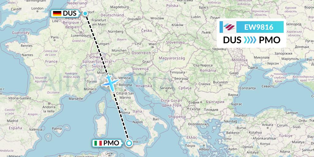 EW9816 Eurowings Flight Map: Dusseldorf to Palermo