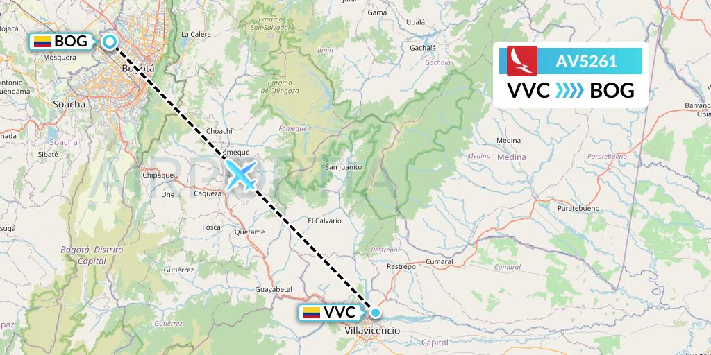 AV5261 Avianca Flight Map: Villavicencio to Bogota