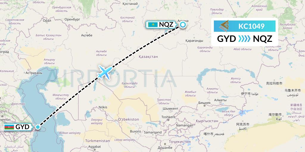 KC1049 Air Astana Flight Map: Baku to Astana