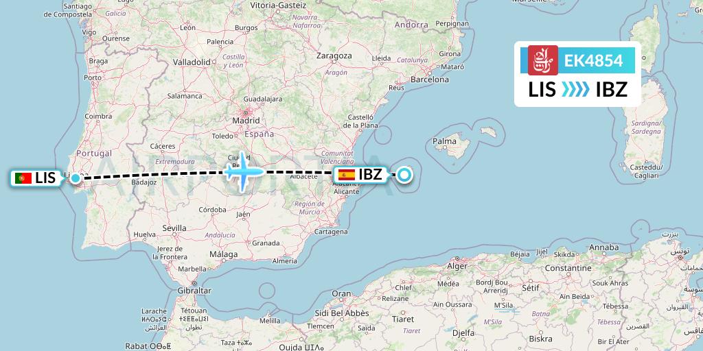 EK4854 Emirates Flight Map: Lisbon to Ibiza