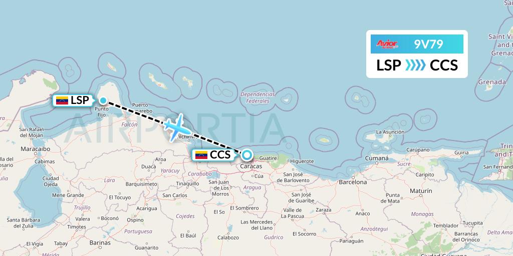 9V79 Avior Airlines Flight Map: Paraguana to Caracas