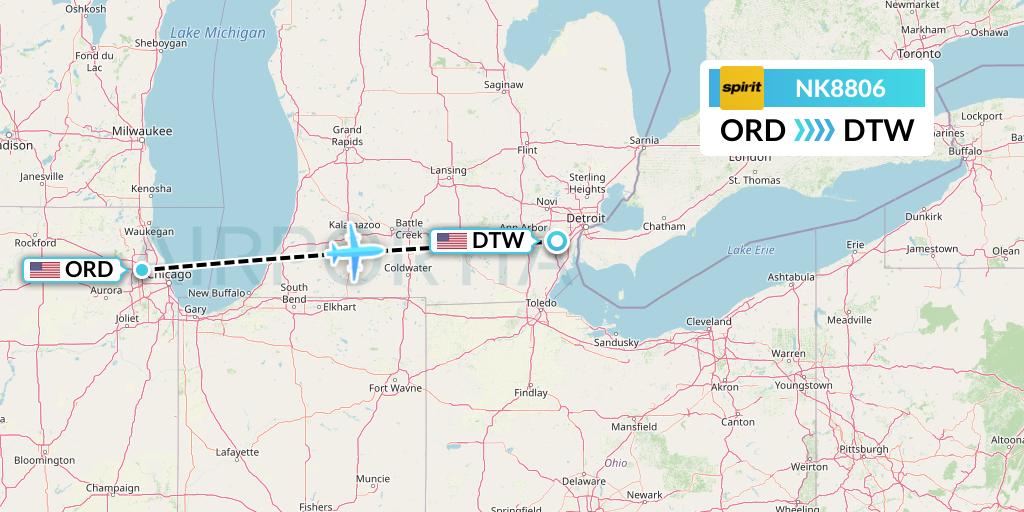 NK8806 Flight Status Spirit Airlines Chicago to Detroit (NKS8806)
