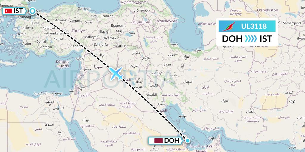 UL3118 SriLankan Airlines Flight Map: Doha to Istanbul