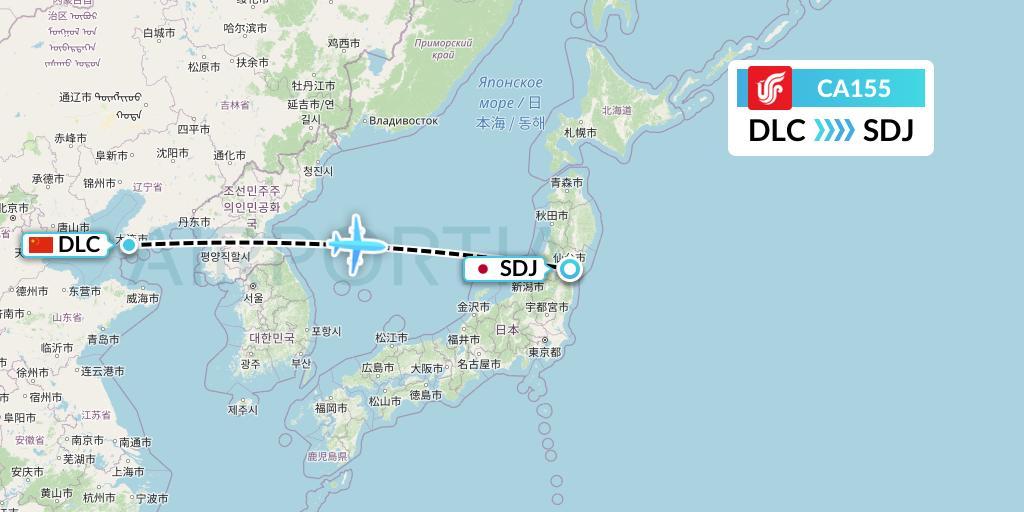 CA155 Air China Flight Map: Dalian to Sendai