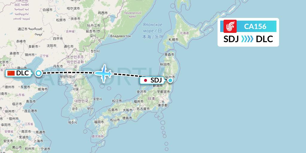 CA156 Air China Flight Map: Sendai to Dalian