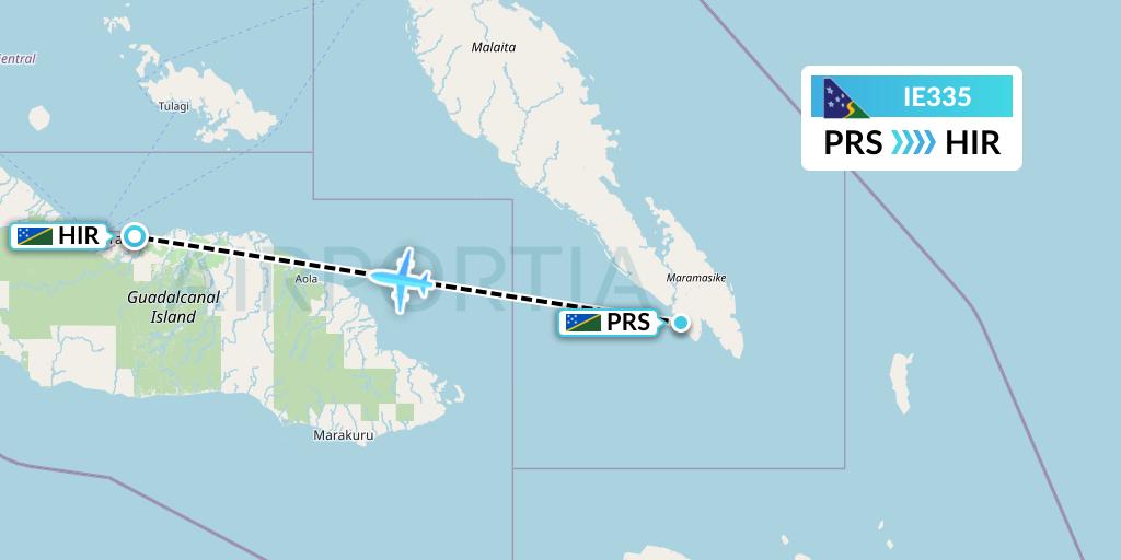 IE335 Solomon Airlines Flight Map: Parasi to Honiara
