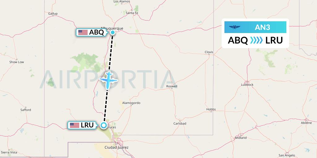 AN3 Advanced Air Flight Map: Albuquerque to Las Cruces