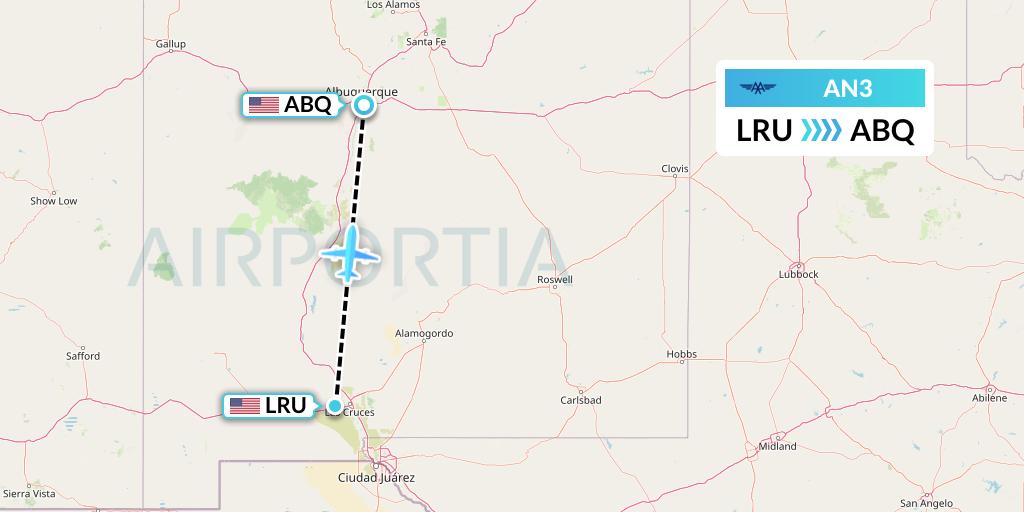 AN3 Advanced Air Flight Map: Las Cruces to Albuquerque