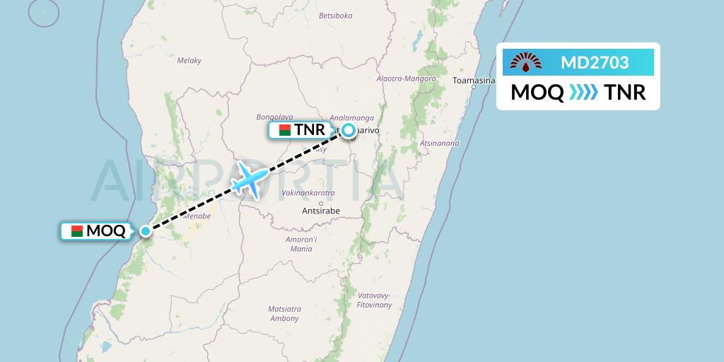 MD2703 Air Madagascar Flight Map: Madagascar to Antananarivo