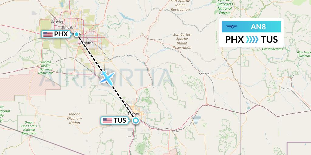 AN8 Advanced Air Flight Map: Phoenix to Tucson