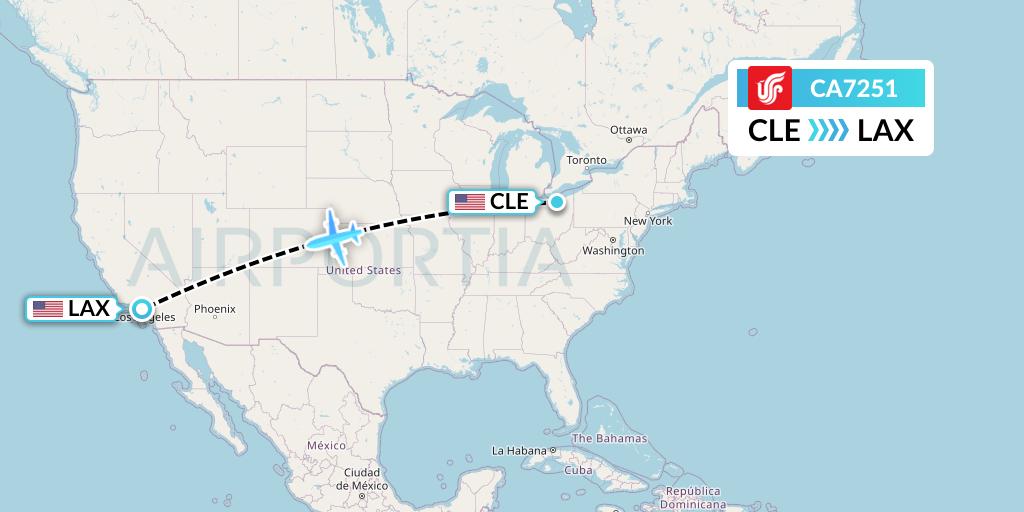 CA7251 Air China Flight Map: Cleveland to Los Angeles
