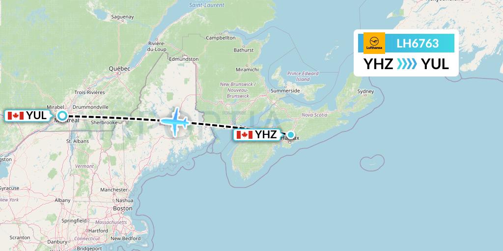 LH6763 Lufthansa Flight Map: Halifax to Montreal