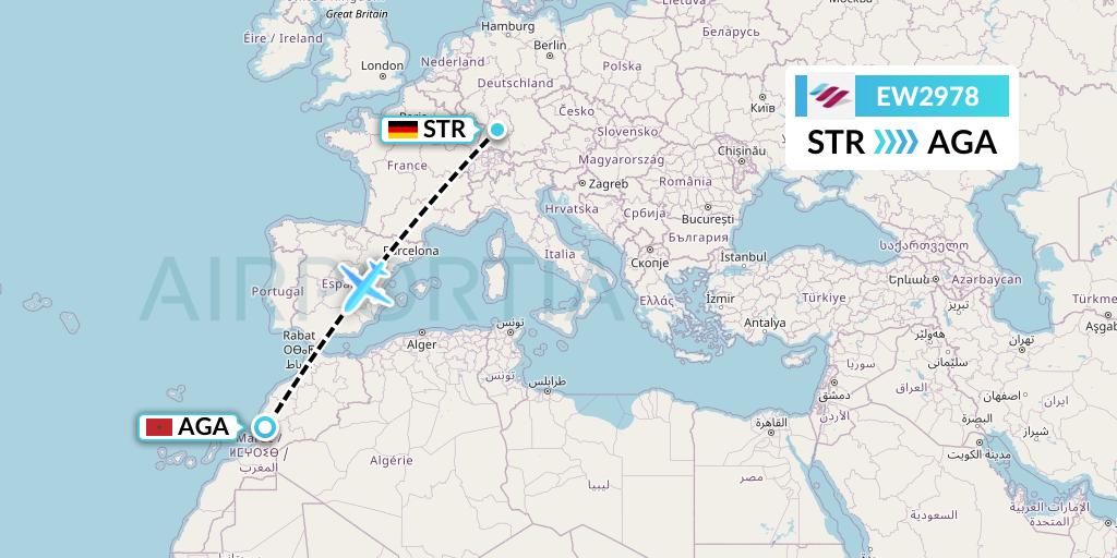 EW2978 Eurowings Flight Map: Stuttgart to Agadir