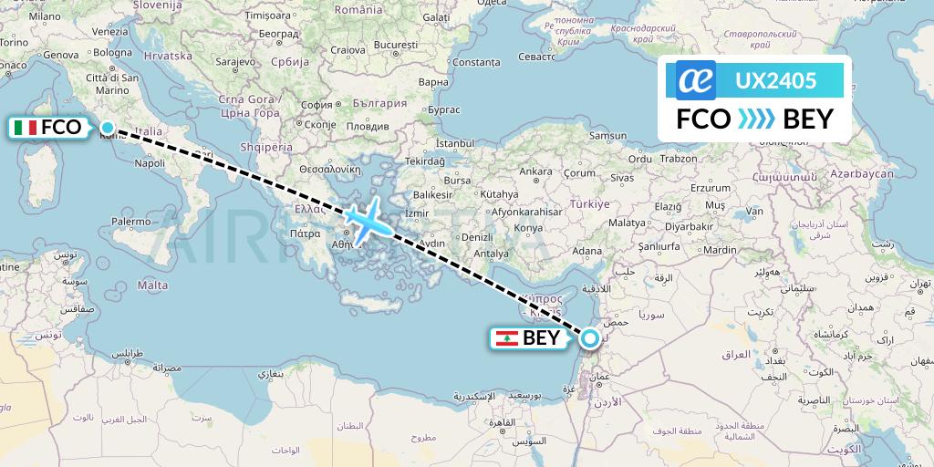 UX2405 Air Europa Flight Map: Rome to Beirut