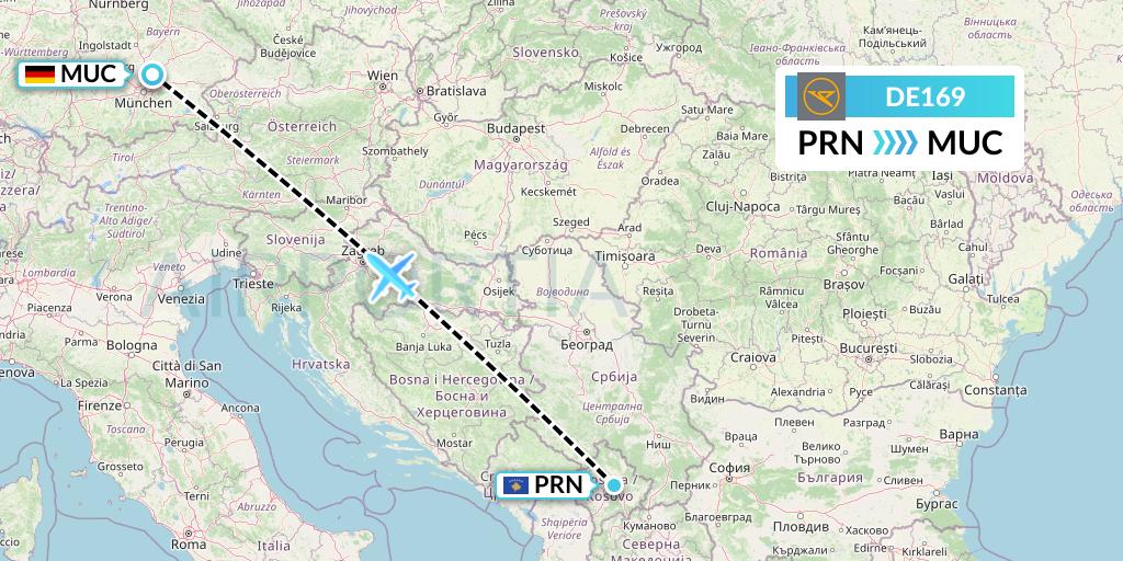 DE169 Condor Flight Map: Pristina to Munich