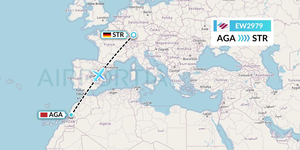 EW2979 Eurowings Flight Map: Agadir to Stuttgart
