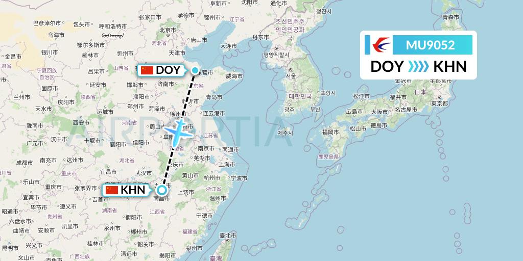 MU9052 China Eastern Airlines Flight Map: Dongying to Nanchang