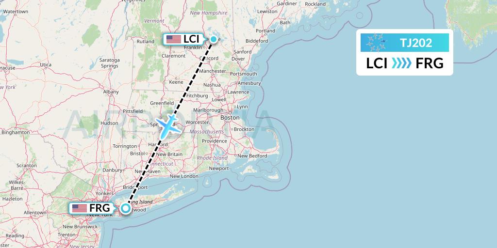 TJ202 Tradewind Aviation Flight Map: Laconia to Farmingdale