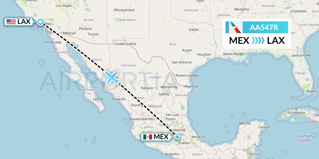 AA547R American Airlines Flight Map: Mexico City to Los Angeles