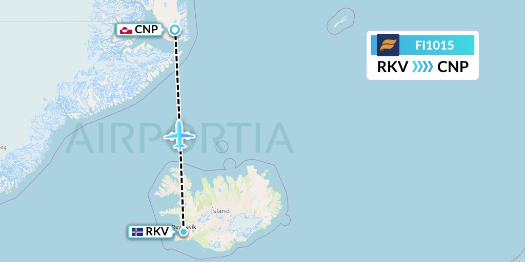 FI1015 Icelandair Flight Map: Reykjavik to Nerlerit Inaat