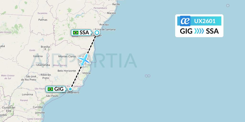 UX2601 Air Europa Flight Map: Rio de Janeiro to Salvador