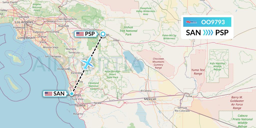 OO9793 SkyWest Airlines Flight Map: San Diego to Palm Springs
